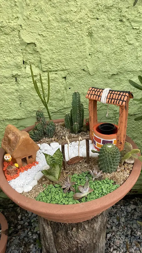 village scene for mini succulents arrangement