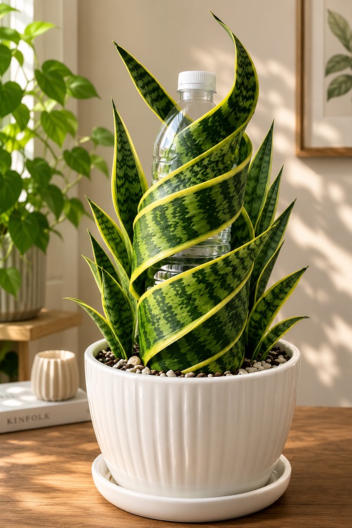 Wrap a Snake Plant Around a Bottle 1
