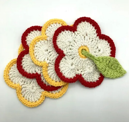 crochet Leaves and Flowers Coasters