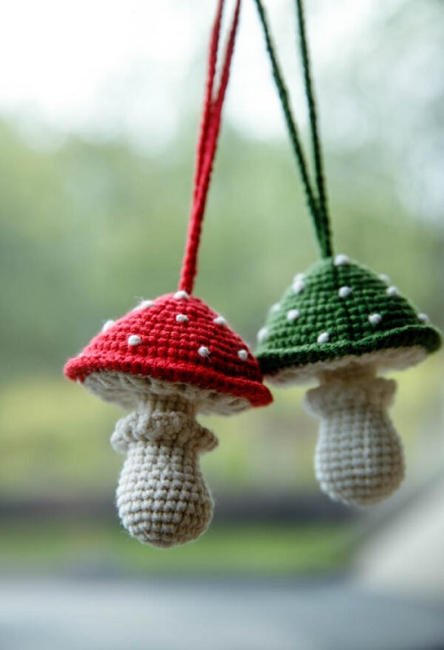 crochet mushrooms hanging