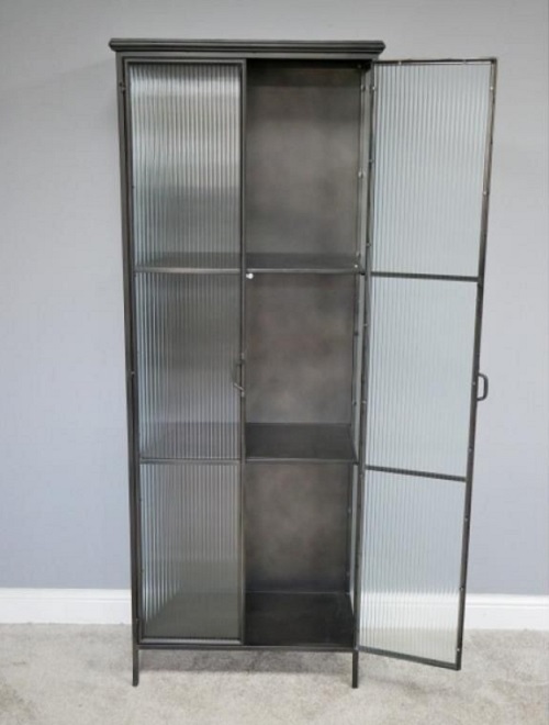 metallic glass door cabinet